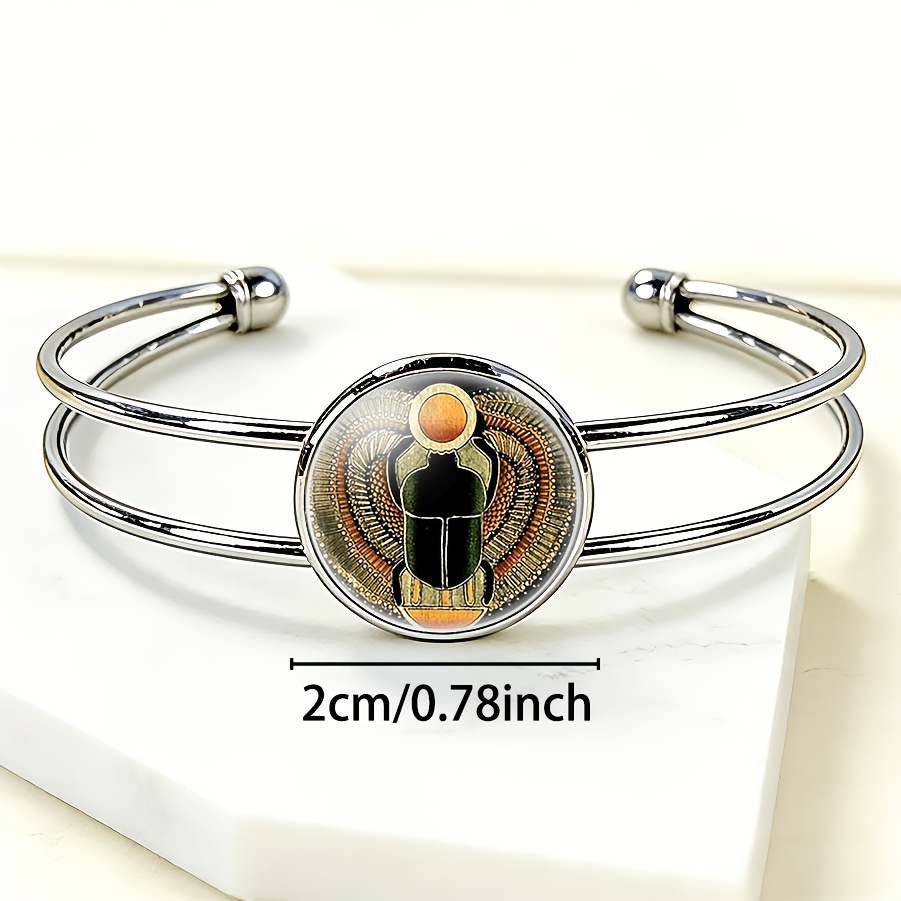 Women's Adjustable Open Bangle with Scarab Beetle Gemstone Inlay